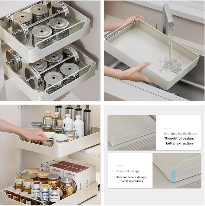 Pull-Out Kitchen Drawer Telescopic Slide-Out Drawer for Cabinets 25cm x 43cm x 7cm No Drilling Required Extendable and Ideal for Kitchen Storage Solutions