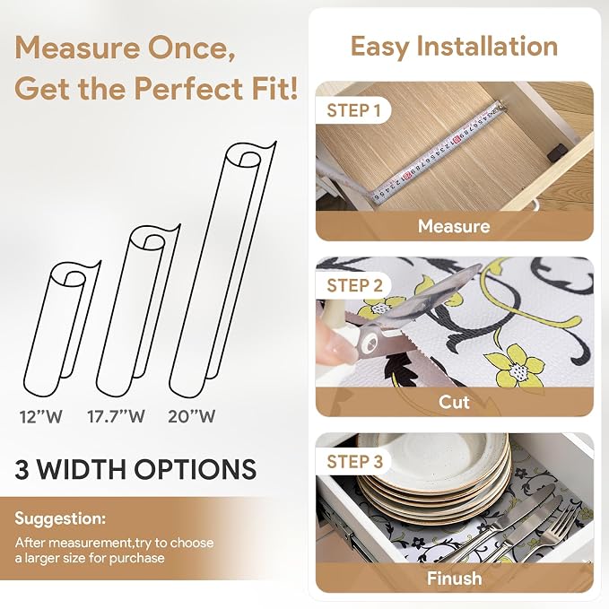 Shelf Liners Non Adhesive 17.7'' X 96'' Drawer Liner for Kitchen Cabinets, Waterproof Shelf Liners Durable Anti-Slip for Kitchen Cabinets Cupboard Liner