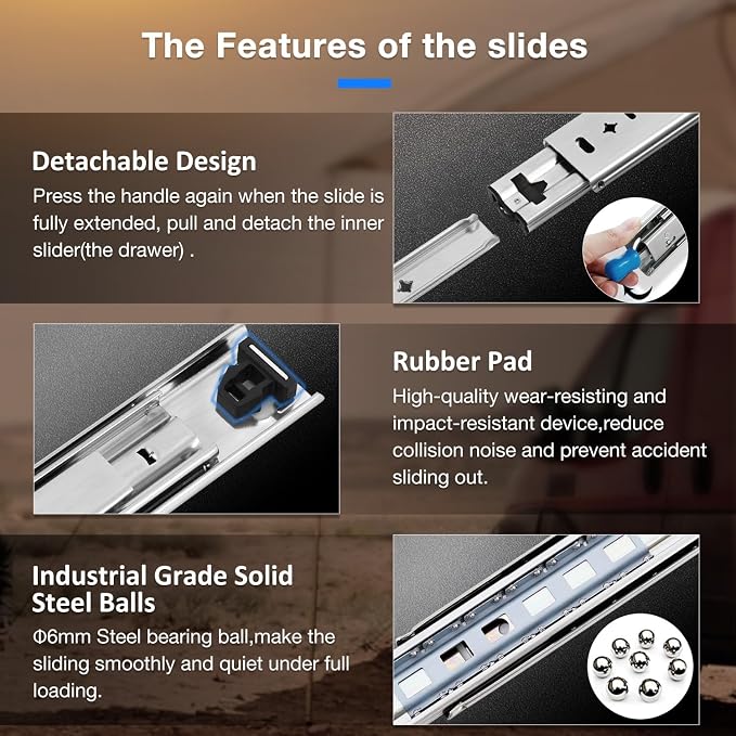 Heavy Duty Locking Drawer Slides Full Extension Runners with Lock 12 14 16 18 20 22 24 26 28 30 32 34 36 38 40 Inch Side Mount Rails for Drawer Capacity 194lb 1 Pair