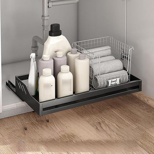 Pull Out Kitchen Storage,Slide Out Drawer Storage Shelves,Home Office Organization Hidden Storage Pantry Shelf,No Need Drill and Nailing,for Kitchen Cupboard Cabinet. (Color : Black)