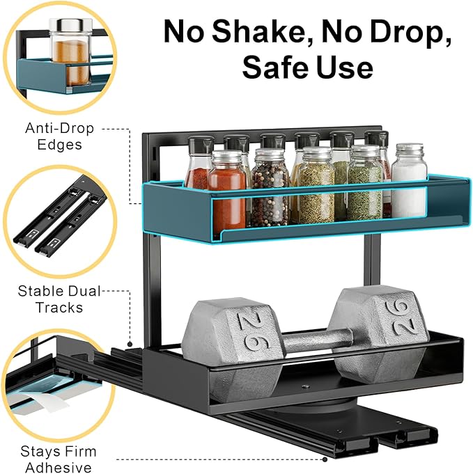 iSPECLE Vertical Spice Rack Pull Out - 1 Pack Rotate No-Drill Slide Out Spice Rack for Cabinet Swivel Easy Access Spices, Adjust Height for 4oz to 8oz Spice Jars Inside Kitchen Pantry Cabinet, Black