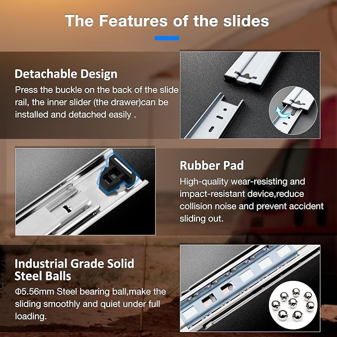 Heavy Duty Drawer Slides Full Extension Runners 12 14 16 18 20 22 24 26 28 30 32 34 36 38 40 Inch Side Mount Rails for Drawer Capacity 236 lb 1 Pair