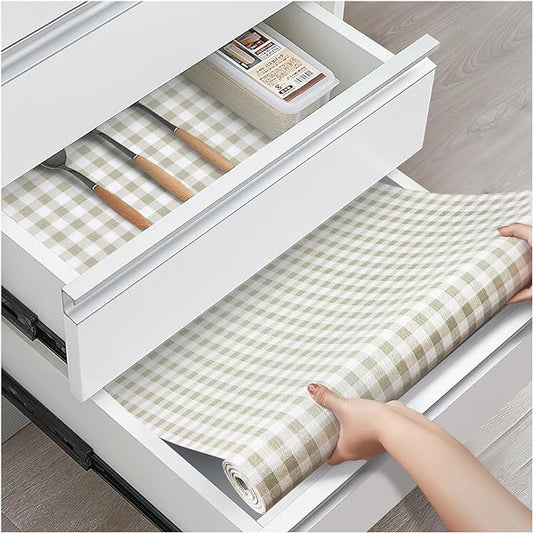 Drawer and Shelf Liner, Non-Slip Kitchen Cabinet Liners Non-Adhesive Thick Strong Grip Waterproof Washable Mats Protect Dresser Shelves Cupboard Bathroom Cabinets, Yellow Plaid, 24 in X 10 FT