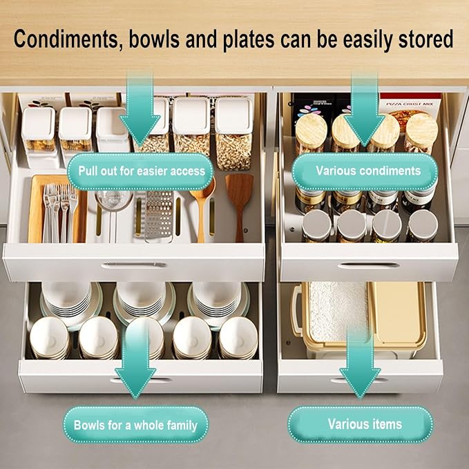 2PCS - Pull Out Cabinet Organiser, Drill-Free Slide Out Drawer Storage Shelves, Heavy Duty Sliding Drawer Organizer for Kitchen Cupboard for Kitchen Cupboard Bathroom(Black,40cm)