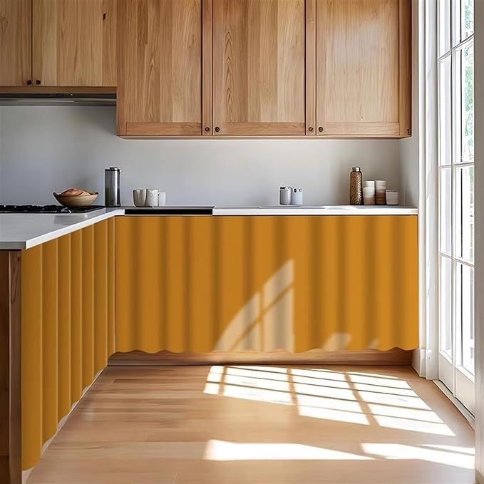 Under Sink Curtain for Closet, Privacy Short Cabinet Curtain Self Stick Adhesive Desk Skirt for Kitchen Classroom, Orange, 32" W x 20" L