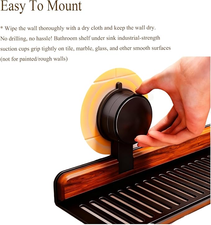 Bathroom Sink Shelf Over Faucet, No Drill Floating Shelf for Bathroom Sink, Under Sink Caddy Organizers for Toothbrush Soap (Black, 20 inch)