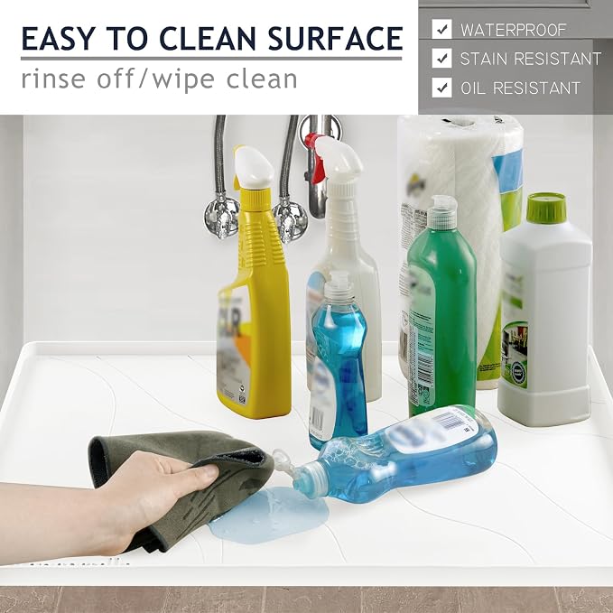 Heavy Duty Silicone Under Sink Mats for Kitchen Waterproof 40" x 19", Extra Thick Under Sink Rubber Mat Drip Tray, Raised Edge Under Sink Liner,Prevent Drips, Leaks, Spills,White