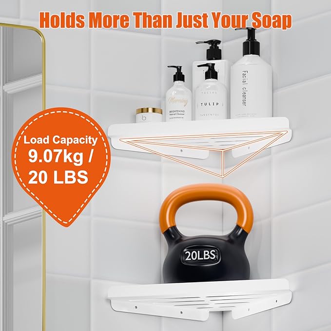 Fikoksol Shower Caddy, 4 Pack Bathroom Corner Shelf, Triangle Shelf Storage for Bathroom Shower, White Metal Shower Shelf & Rustproof Wall Mounted Adhesive Glue Organizer Accessories and Essentials