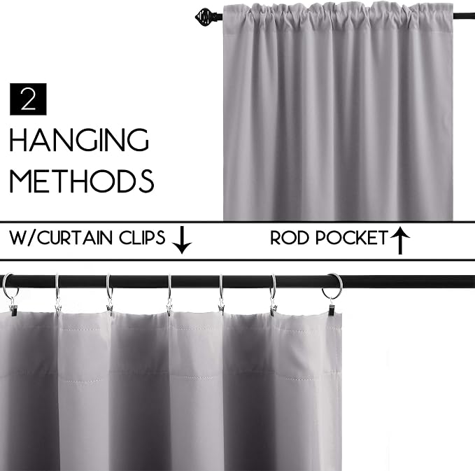 KOUFALL Kitchen Curtains 36 Inch Length,Light Grey Basement Windows 2 Packs Blackout Light Blocking Small Half Medium Gray Short Curtains for Bedroom Bathroom 34x36 Inches Long