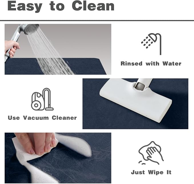 TYUU Bathroom Mat Quick Dry, Bathroom Rugs Non Slip Washable Thin Absorbent Bath Mat Fits Under Door Bathroom Floor Mat Perfect for Bath, Shower, or Sink 17"x59" Navy Blue