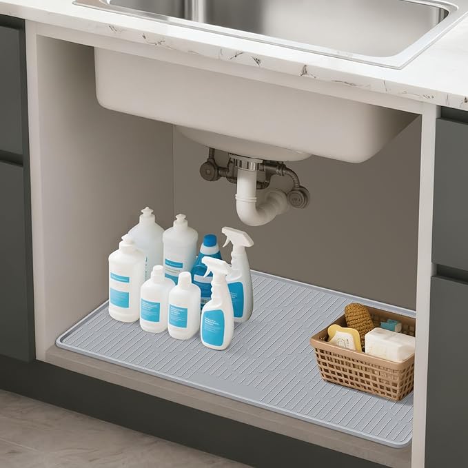40" x 22" Under Sink Mat for Kitchen Lanstics Under Sink Organizer Waterproof Raised Edge Silicone Mat Sink Protector Silicone Organizers Tray for Kitchen Bathroom