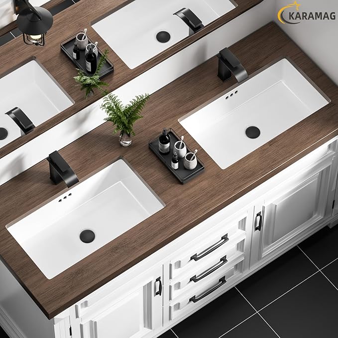 24 Inch Undermount Bathroom Sink Rectangle Undermount Sink White Ceramic Under Counter Bathroom Sinks with Overflow (23.8"x13.8")