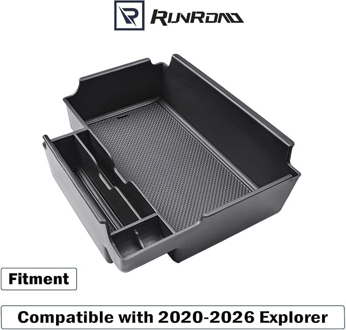 RUNROAD Upgrade Center Console Organizer Tray Compatible with Ford Explorer 2026 2025 2024 2023 2022 2021 2020 Accessories, ABS Armrest Tray Console Dividers Secondary Storage Box Container, Black