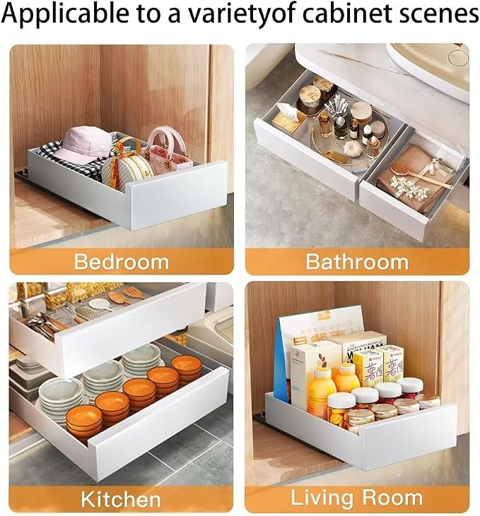 Pull Out Cabinet Slide Out Kitchen Storage Shelf No Drill Pullout Drawers Kitchen Cupboard Space Saving Pull Out Shelves for Home Living Room & Pantry，Black 40cm