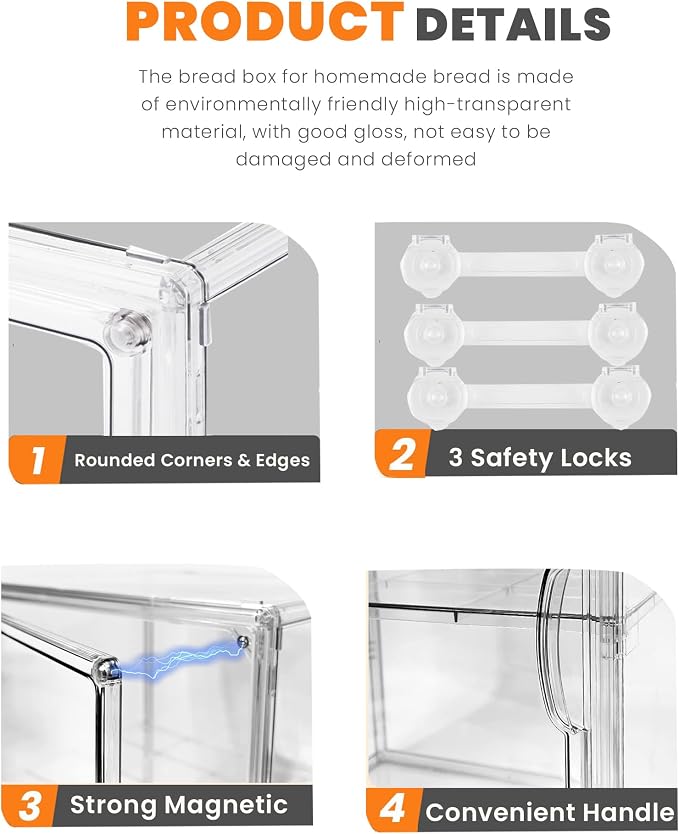 Bread Box,Large Bread Boxs for Kitchen Countertop - 4 Layers Adjustable Bread Storage Container,Clear Boxes for Kitchen Counter, Breads Box Airtight,Bread Holder,Perfect for Bagel Muffins-2Pcs