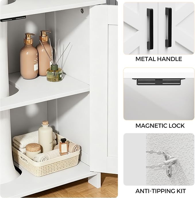 Pedestal Sink Storage Cabinet, Farmhouse Under Bathroom Sink Storage Cabinet with 2 Doors and Shelf, Pedestal Sink Organizer, 11.8" D x 23.6" W x 23.6" H, White