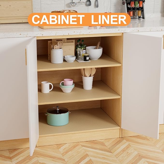 Cabinet Shelf Liner Waterproof Khaki - 22 Inch Wide Easy to Cut Under Sink Mat - Non-Adhesive Large Drawer Liner 22 x 300 in