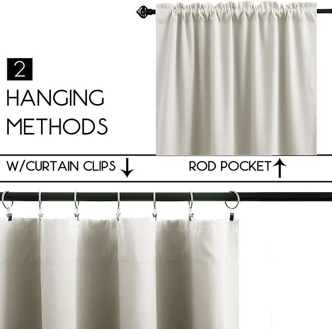 KOUFALL Small Cafe Curtains 24 Inch Length, Thermal Insulated Blackout Boho RV Curtain for Camper Window, 34 x 24 Inch Length, Cream