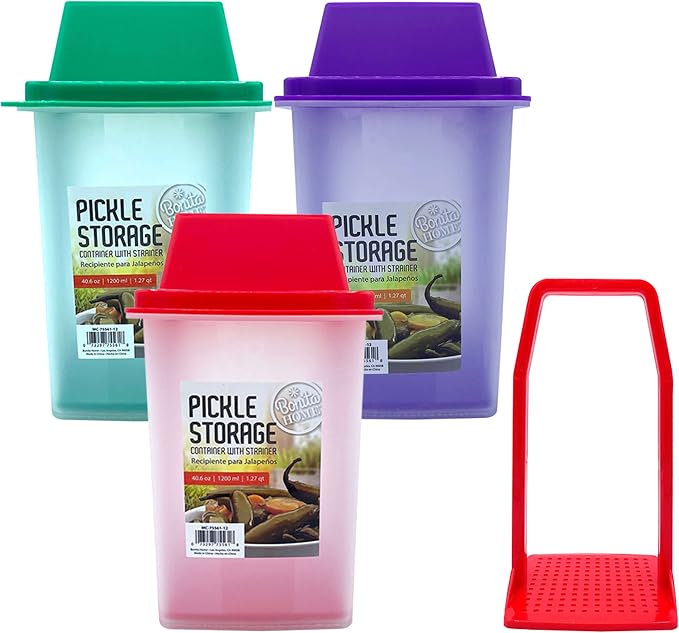 1 Large Pickle Jar Holder Olive Jalapeno Keeper Container Food Storage Strainer