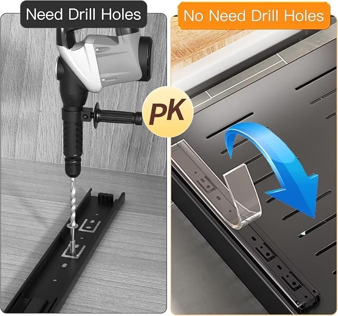 Pull Out Cabinet Telescopic Sliding Drawer Extendable Pullout Storage for Cupboard Drill Free Installation 25cm W x 43cm D x 9cm H Black Kitchen Solution，Black 30cm