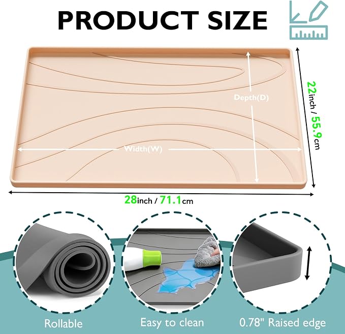 Under Sink Mat 28" x 22", Waterproof Silicone Cabinet Liner Tray, Leakproof Under Sink Organizer for Kitchen Bathroom, Non-Slip Shelf Protector, Oil-Resistant, Easy to Clean, Durable
