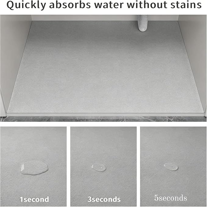 Under Sink Mats-39" x 31" (Cut-to-Fit) Absorbent Shelf Liner for Kitchen&Bathroom Cabinets | Non-Slip, Quick-Dry Cabinet Liner for Under Sink, Vanity & Utility Storage (Light Grey,39''x31'')