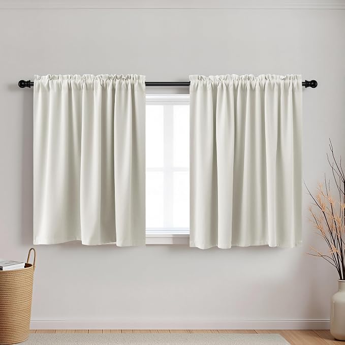 KOUFALL Kitchen Curtains Cafe Curtain Tiers Short Blackout Small Curtains for Bathroom Window Wide 34 X 30 Length Cream White Beige