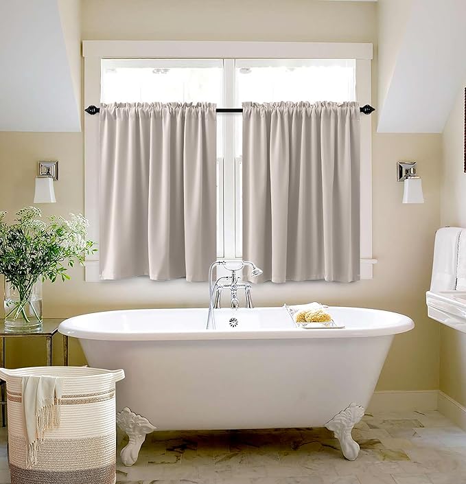 KOUFALL 30 Inch Length Greige Beige Tier Curtains Blackout Thermal Insulating Small Tan Curtains 30 Inches Long for Kitchen Bathroom with Rod Pocket