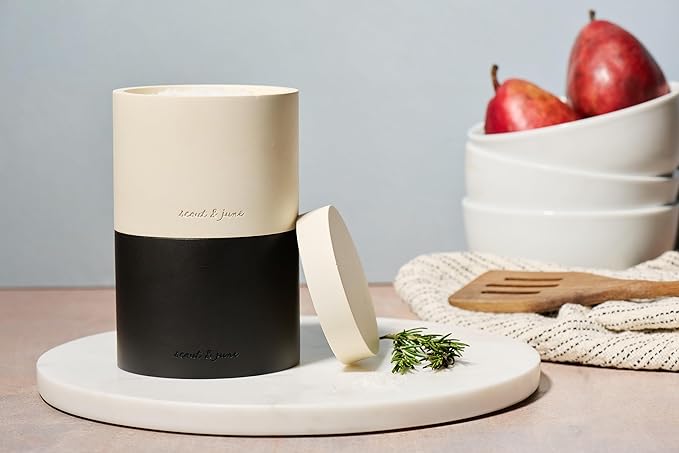 scout & june Stone Salt Cellar - Stackable, Salt and Pepper Bowls for Countertop - Crafted Salt Cellar with Lid - Convenient Kitchen Storage Containers for Spices & Pepper