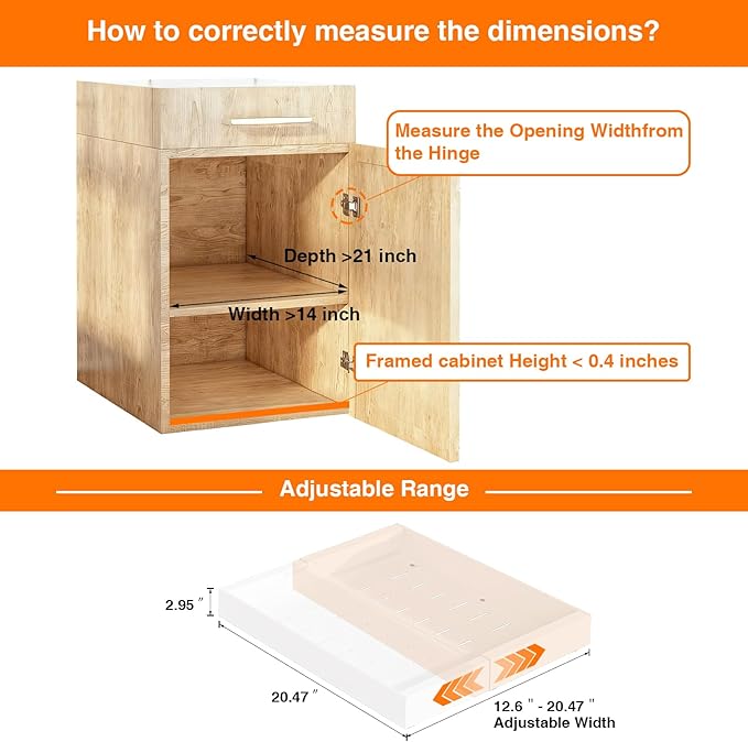 2 Pack Expandable Pull Out Cabinet Organizer, Slide Out Cabinet Shelves with 3 Quiet Rails, Nano Adhesive No Drill Roll Out Drawers for Kitchen, Pantry, Bathroom, 12.6"-20.4" W x 21" D, White