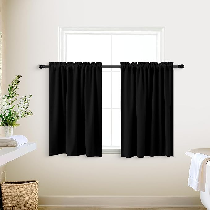 KOUFALL Short Curtains for Small Window, 24x24 Blackout Thermal Insulated Curtains for Boys Bedroom, Width 24 x 24 Inch Length, Black