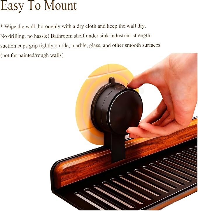Bathroom Sink Shelf Over Faucet, No Drill Floating Shelf for Bathroom Sink, Under Sink Caddy Organizers for Toothbrush Soap(Black, 31 inch)