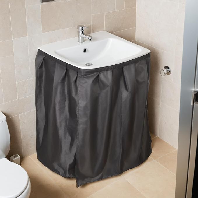 Homakover Sink Curtain, Self Stick Adhesive Waterproof Fabric Under Sink Curtain, Kitchen Sink Cover, Bathroom Under Sink Skirt for Kitchen Bathroom