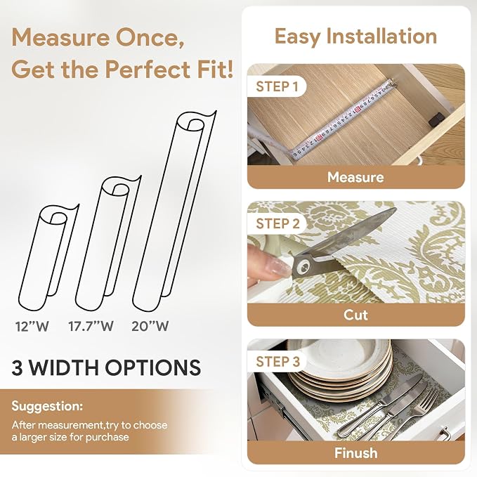 Shelf Liners Non Adhesive 192'' X 17.7'' Drawer Liner for Kitchen Cabinets, Waterproof Shelf Liners Durable Anti-Slip for Kitchen Cabinets Cupboard Liner