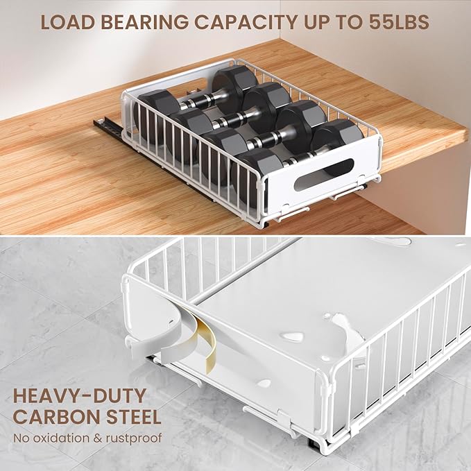2 Pack Pull Out Cabinet Organizer, Heavy Duty Slide Out Pantry Drawers Shelves Storage With Strong Adhesive Strips and Handle for Kitchen, Bathroom, Living Room, Home (14.8"D X 9.6"W X 3.9"H)