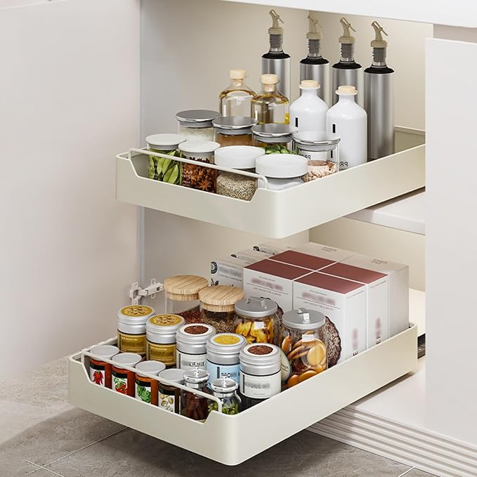 Pull Out Drawers for Cabinets Expandable Drawer Pull Out Drawer Kitchen for Gluing Kitchen Organizer Organizer No Drilling and Nailing Required Cabinet Organizer