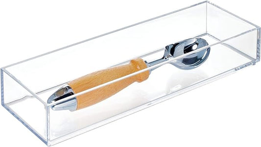 iDesign Clarity Plastic Drawer Organizer, Storage Container for Silverware, Utensils, Kitchen Gadgets in Pantry, Cabinets, Countertops, 4" x 12" x 2" - Clear