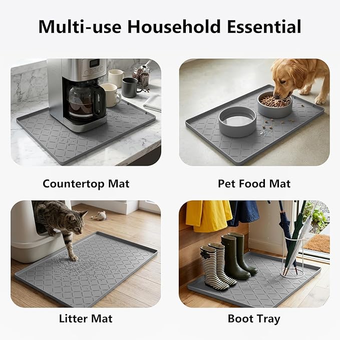 Mateeylife Under Sink Mats for Kitchen Waterproof 22"X19", Undersink Protectors，Silicone Mat Cabinet Liner, Under Sink Organizer for Bathroom and Kitchen，Boot Tray Pet Food Mat, Dark Grey