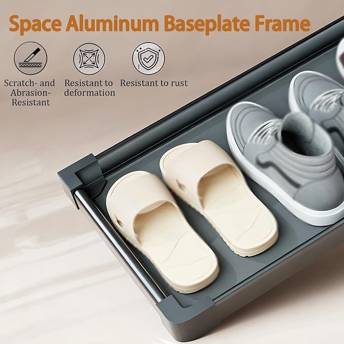 No-Drill Pull Out Drawer Shoe Rack Organizer,Damped Slide Rails Adjustable Width16-34 Inch, Push to Open Toe-Kick Shoe Rack for Cabinet Bottom(White,24 * 12.2in)