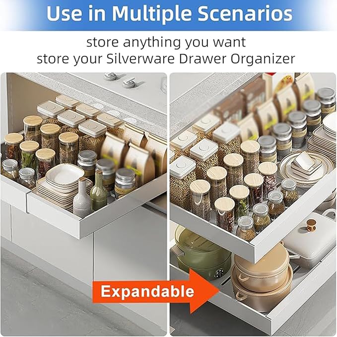 Expandable Pull-Out Cabinet, Adhesive Slide-Out Shelves,Roll-Out Drawers for Easy Access,Heavy Duty for Kitchen, Bathroom & Pantry(White,Large)