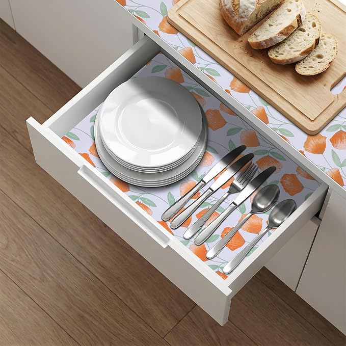 Shelf and Drawer Liner for Kitchen Cabinets 5Rolls*17.7'' X 96'' Non Adhesive Shelf Paper Strong Grip Anti Slip Cabinet Liners for Shelves, Oil-Proof Waterproof Cupboard Liner