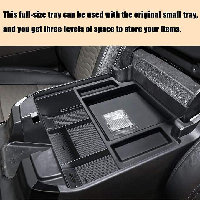 TACORBO Center Console Full Organizer Tray Compatible with Refreshed 2022-2023 2024 2025 Silverado/Sierra 1500,2024 2025 Chevy Silverado/GMC Sierra 2500HD 3500HD,Front Bucket Seats Only