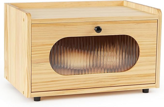 Sunhoo Bread Box for Kitchen Countertop Storage Wooden Breadbox Holder Container Morden Rustic Fresh Bread Keeper Farmhouse Stackable Organizer Bin for Homemade Food Shelf Acrylic Window (Yellow)