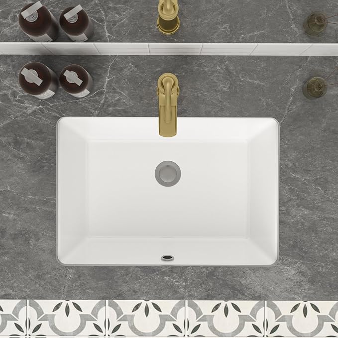 Mocoloo Bathroom Sink Undermount 22"x16" White Rectangle Porcelain Sink with Vertical Sides and Overflow Drain Under Counter Mount Ceramic Lavatory Vanity Sinks for Bathroom Hand Basin