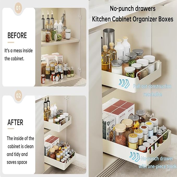 Pull Out Drawers for Cabinets Kitchen Organizer Expandable Drawer Pull Out Cabinet Organizer Pull Out Drawer for Adhesive Kitchen Cabinet Organizer No Drilling and Nailing Required