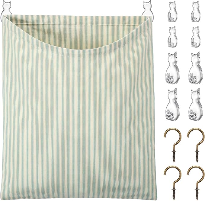 Reusable Dirty Rag Storage Bag Linen Dish Towel Cloth Bag Dish Rag Holder Natural Cotton Vintage for Under Sink Cabinet Door Organizer Laundry Bathroom Storage(Green and White,Classic)