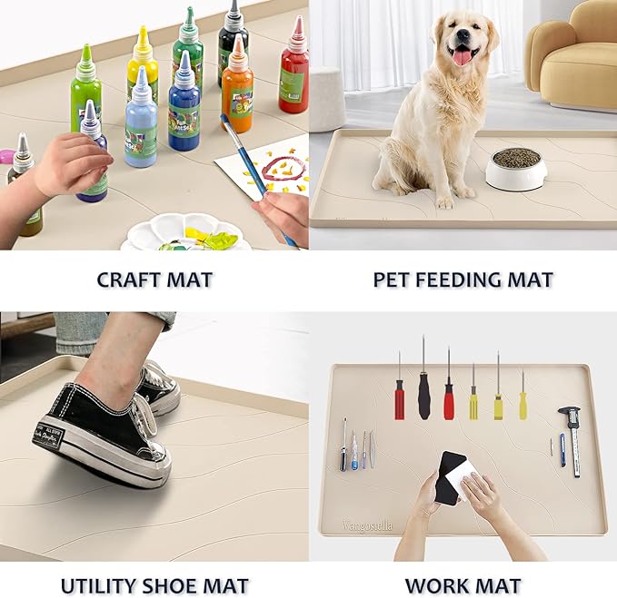 Heavy Duty Under Sink Mat,28" x 22" Silicone Waterproof Mat,Extra Thick Under Sink Liner,Kitchen Bathroom Cabinet Mat and Protector for Drips Leaks Spills,Taupe