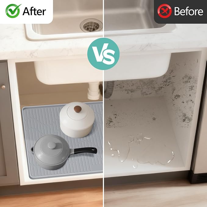 27" x 27" Under Sink Mat for Kitchen Lanstics Under Sink Organizer Waterproof Raised Edge Silicone Mat Sink Protector Silicone Organizers Tray for Kitchen Bathroom