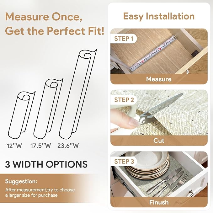 192'' X 17.7'' Beige Shelf Liner Drawer Liner for Kitchen Cabinet Non Adhesive, Strong Grip Anti Slip Cabinet Liners for Shelves, Oil-Proof Waterproof Cupboard Liner