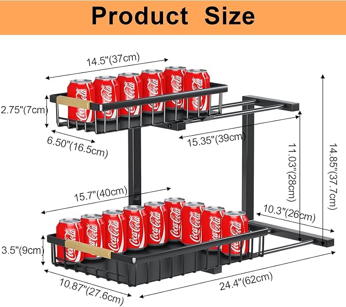 Under Sink Organizer and Storage, 2-Tier Pull Out Cabinet Organizers Shelf, Metal Sliding Drawers Shelves for Kitchen Bathroom Closet Organization